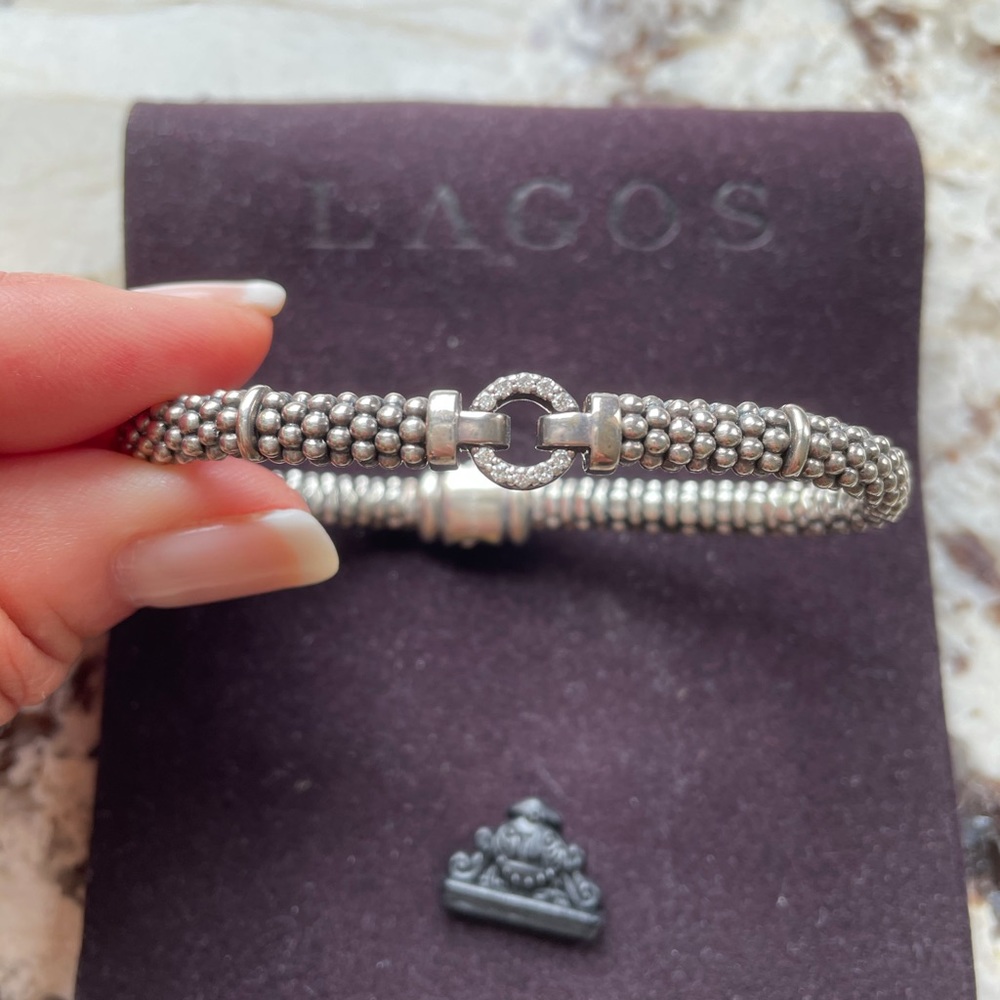 LAGOS caviar silver circle with diamonds bracelet